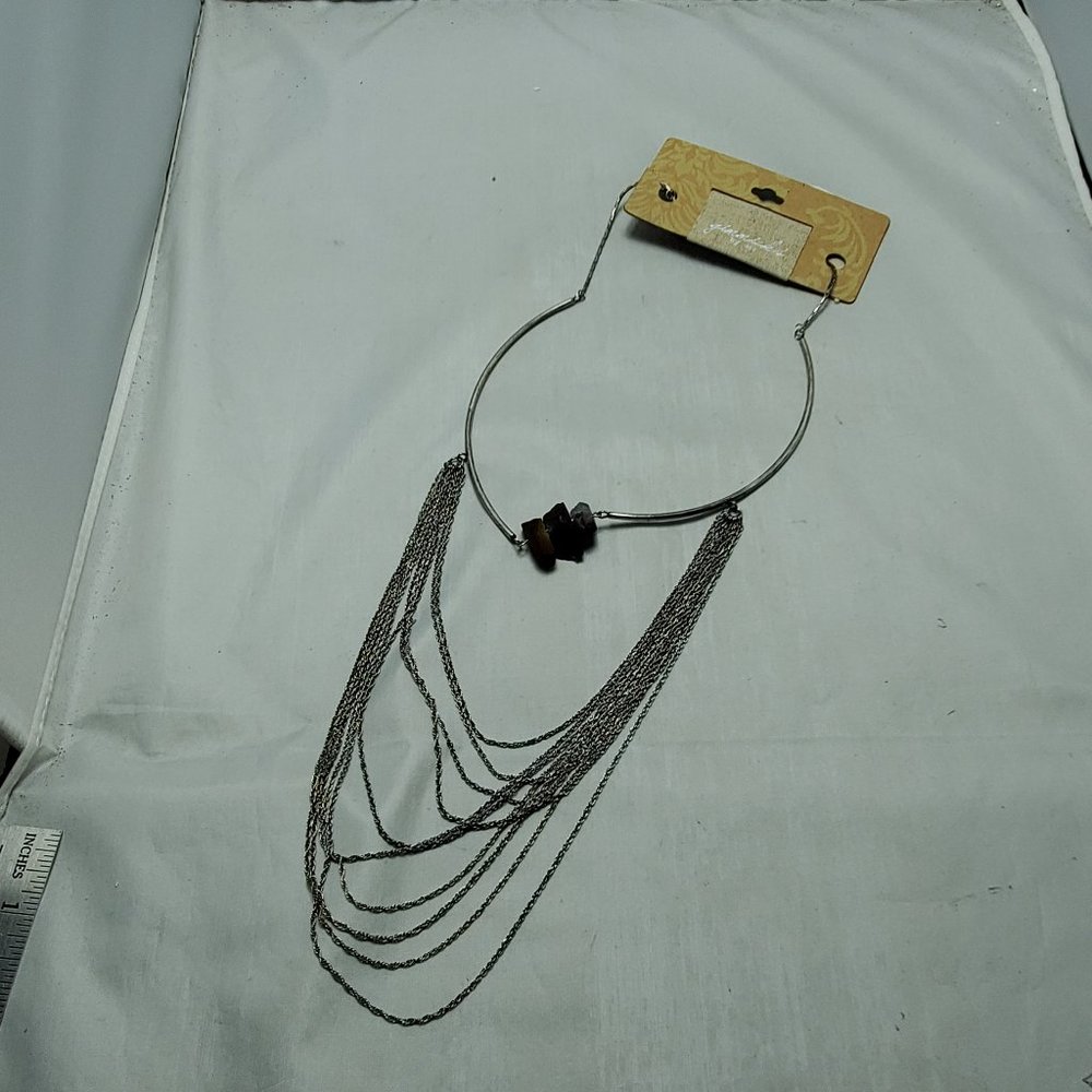 Gimmicks Silver-Tone Aura Quartz Crystal & 10-Row Multi-Strand Layered Collar Ne - Picture 5 of 9